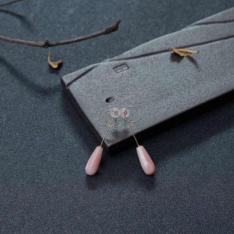 18K金镶深水粉红珊瑚耳坠-红掌柜