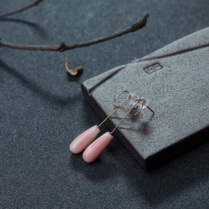 K金镶深水粉红珊瑚耳坠-红掌柜