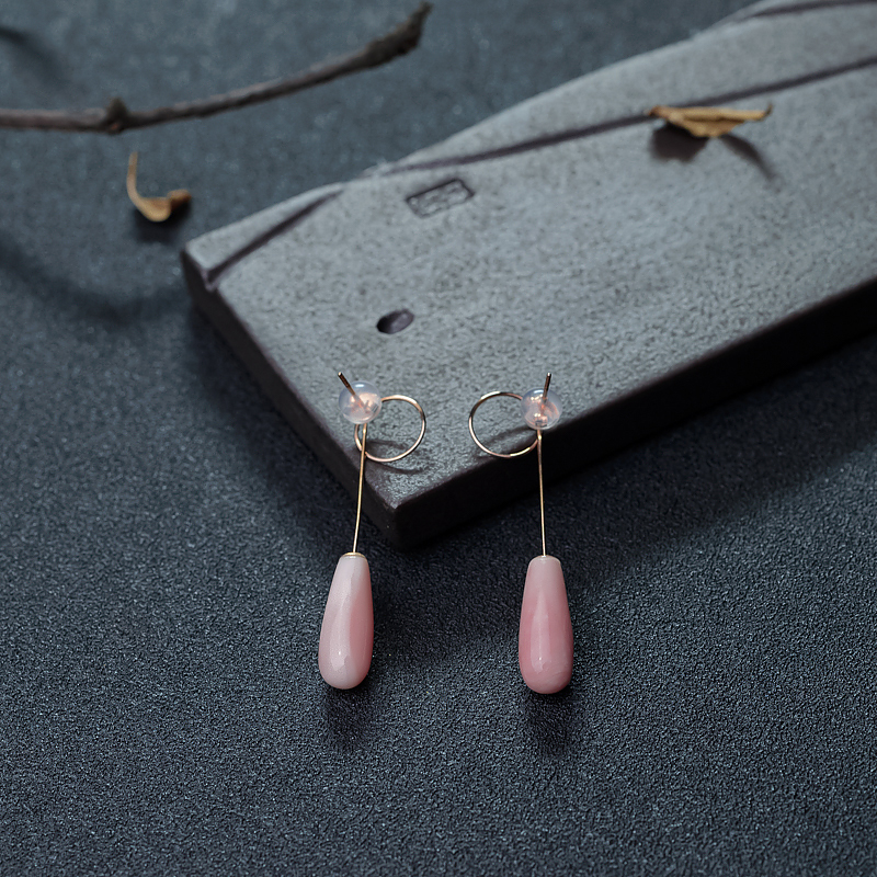 18K金镶粉红珊瑚耳坠-红掌柜