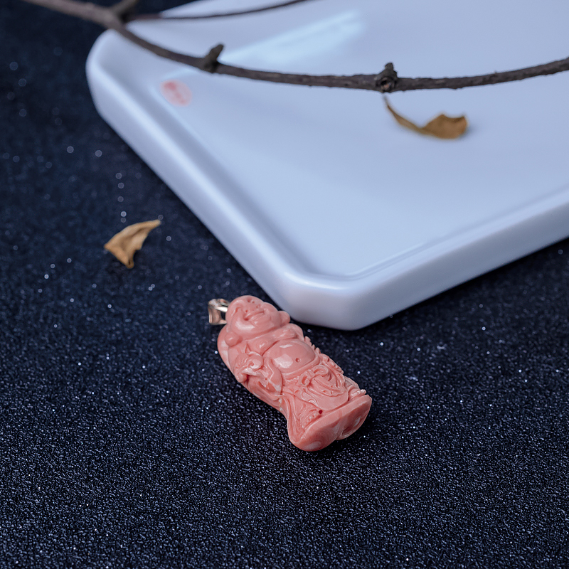 18K金镶钻MOMO橘色珊瑚吊坠-红掌柜