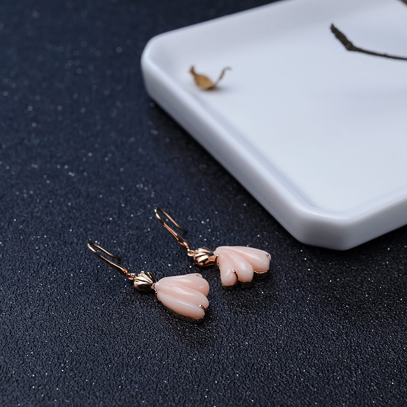 金镶MISU粉色珊瑚耳坠-红掌柜