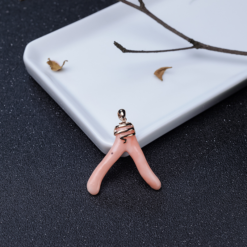 18K金镶MISU粉色珊瑚吊坠-红掌柜