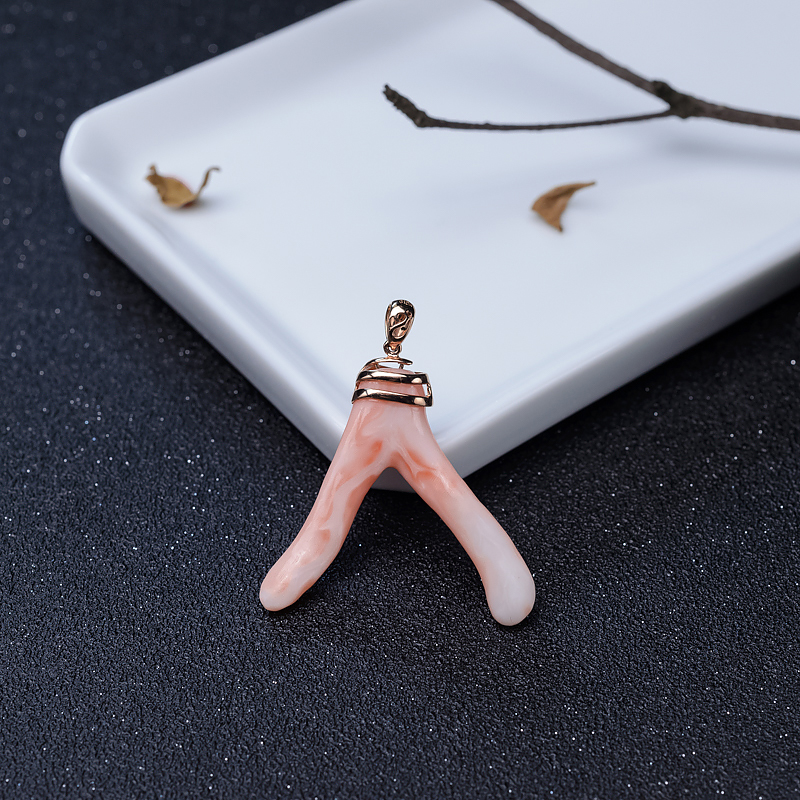 18K金镶MISU珊瑚吊坠-红掌柜