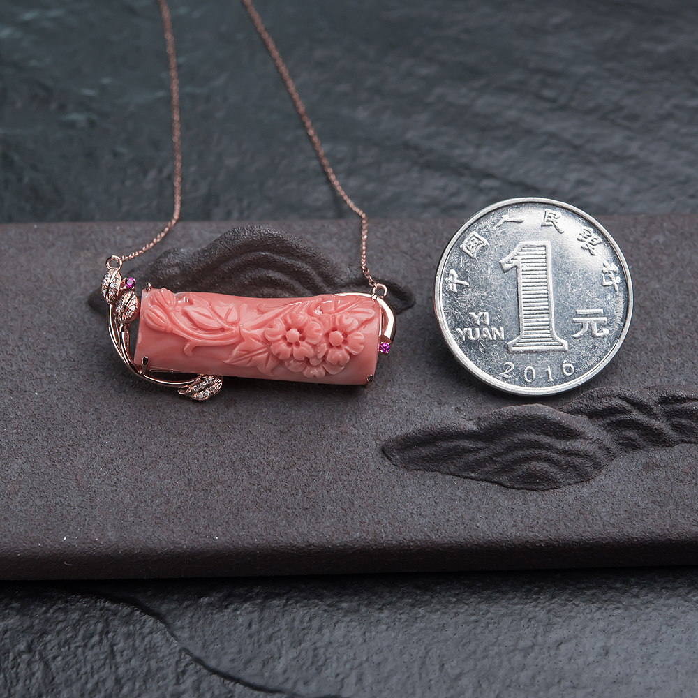 珊瑚雕花锁骨链-红掌柜