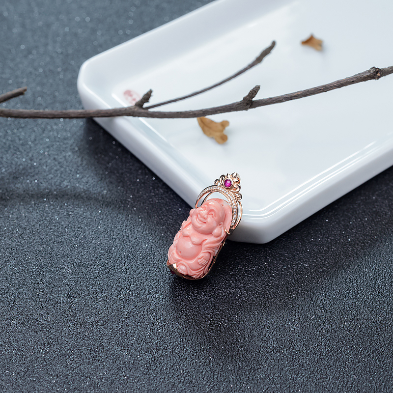 MISU粉红珊瑚弥勒佛吊坠-红掌柜