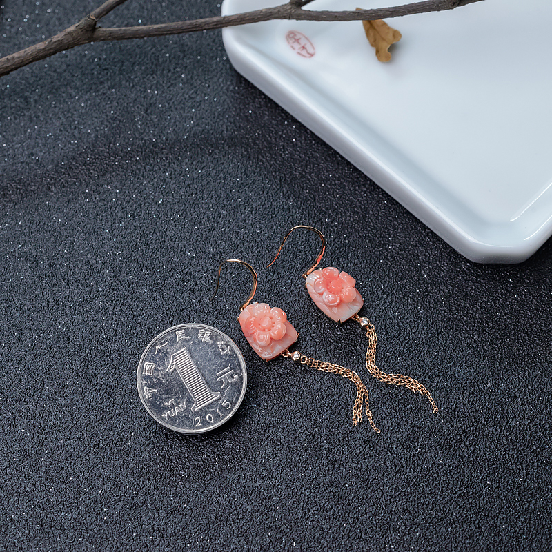 MISU粉红珊瑚耳坠-红掌柜
