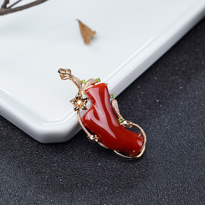 阿卡正红珊瑚吊坠-红掌柜