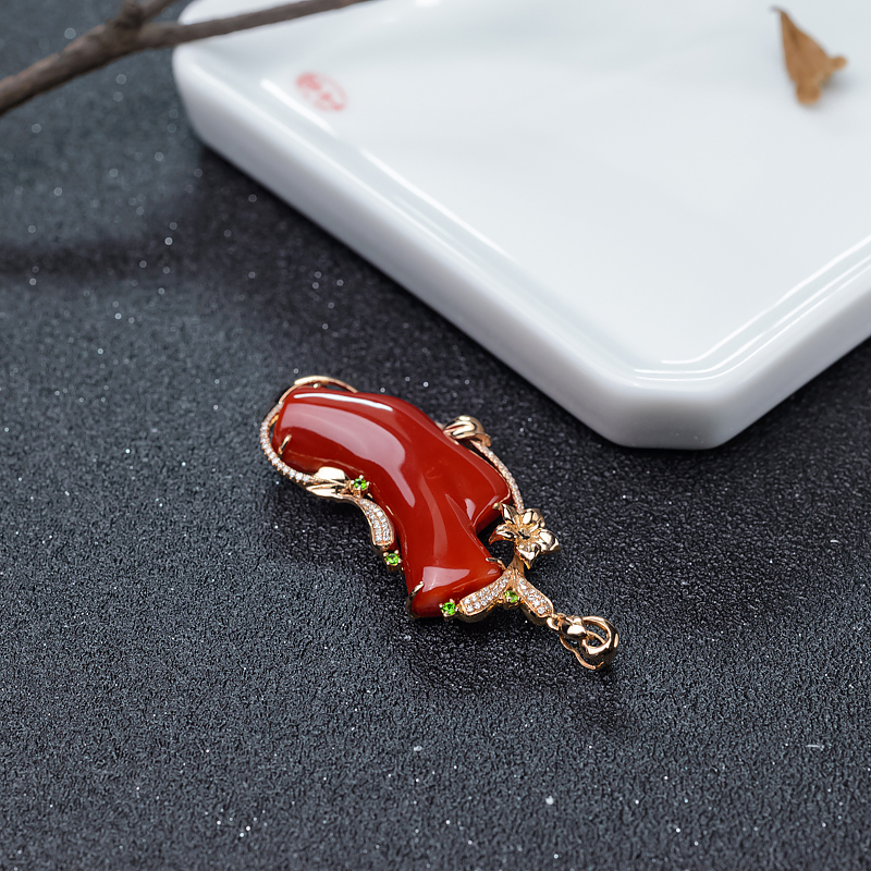 阿卡正红珊瑚吊坠-红掌柜