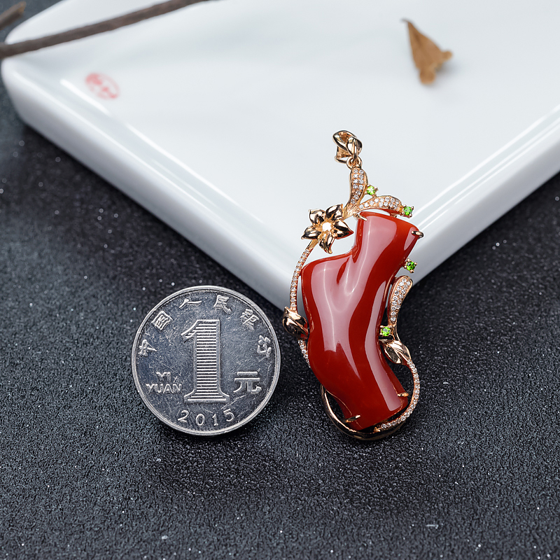 阿卡红珊瑚吊坠-红掌柜