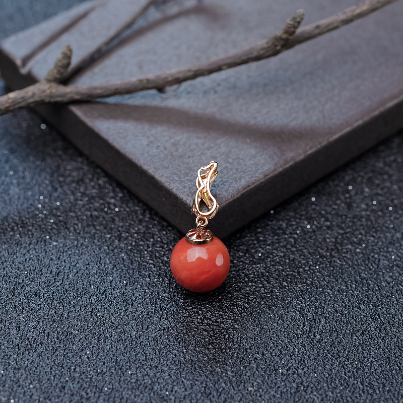 沙丁珊瑚圆珠吊坠-红掌柜