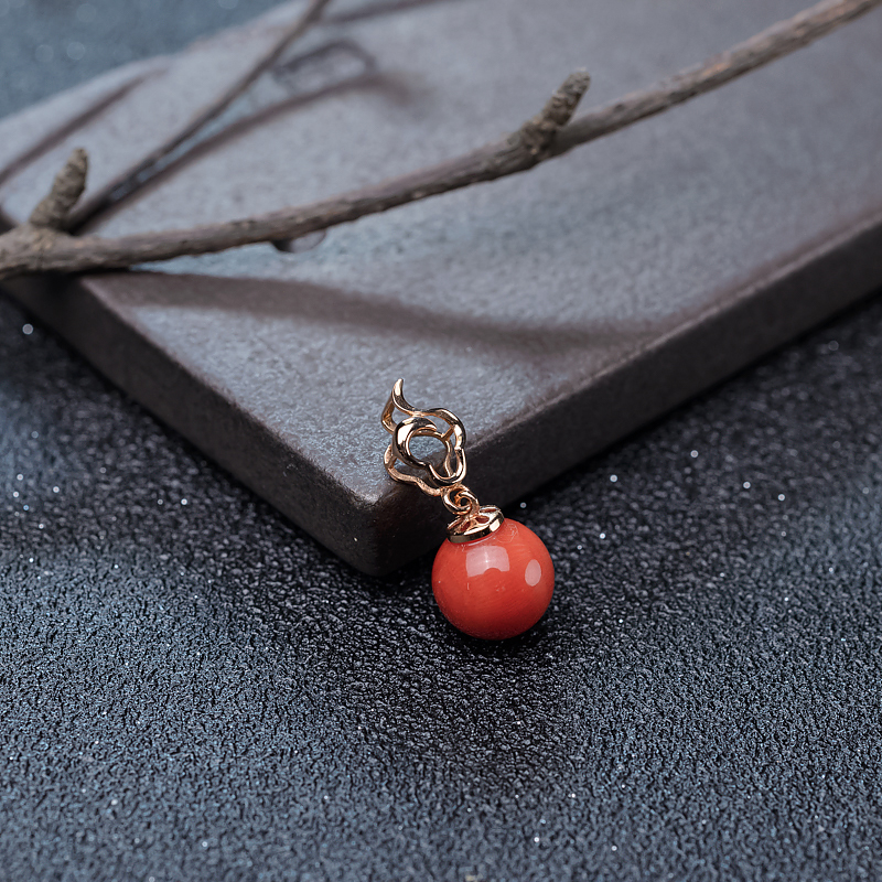 沙丁珊瑚圆珠吊坠-红掌柜