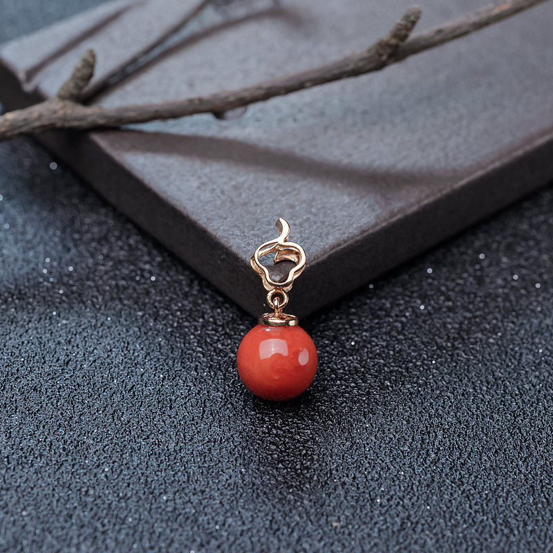 天然沙丁珊瑚圆珠吊坠-红掌柜
