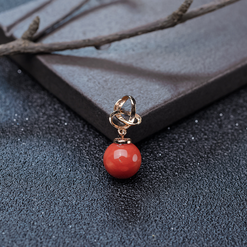 沙丁珊瑚圆珠吊坠-红掌柜
