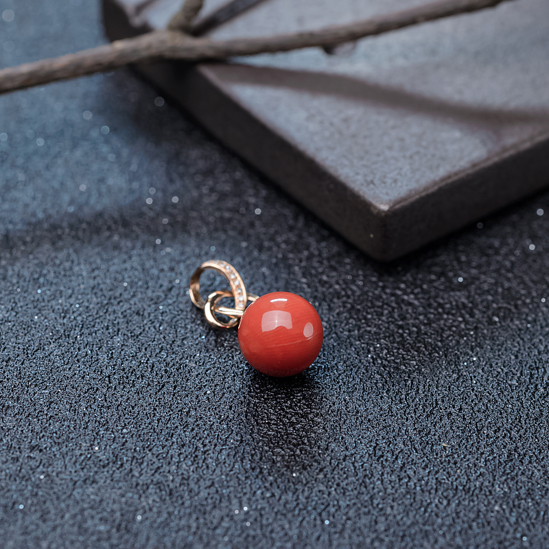 沙丁珊瑚圆珠吊坠-红掌柜
