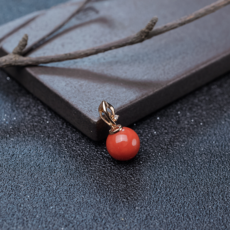 沙丁珊瑚圆珠吊坠-红掌柜