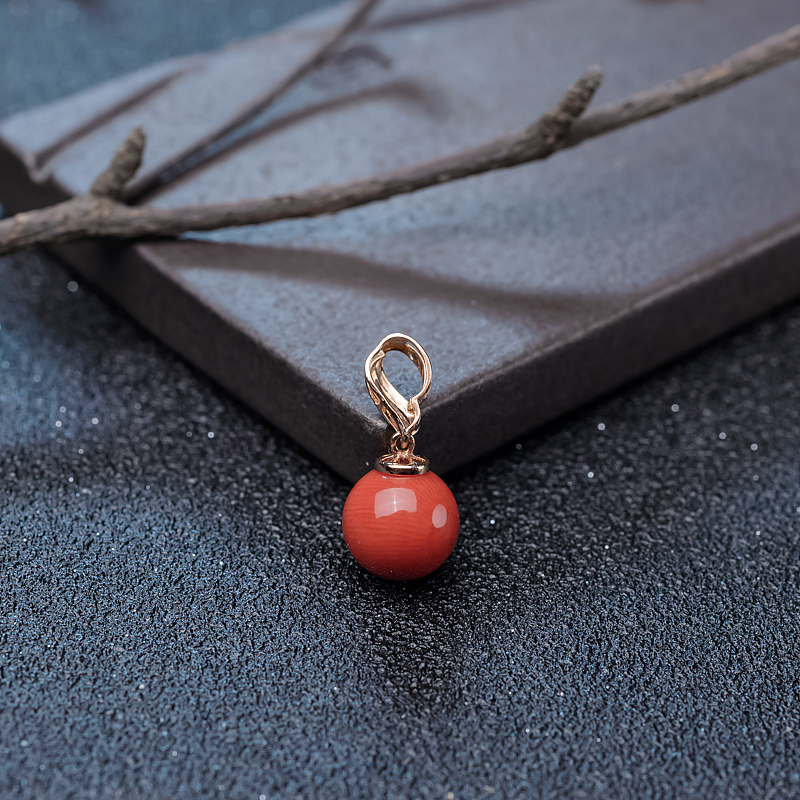 沙丁珊瑚圆珠吊坠-红掌柜