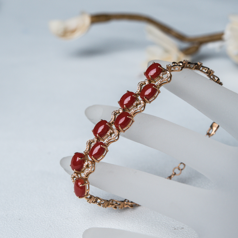 金镶钻阿卡珊瑚手链-红掌柜