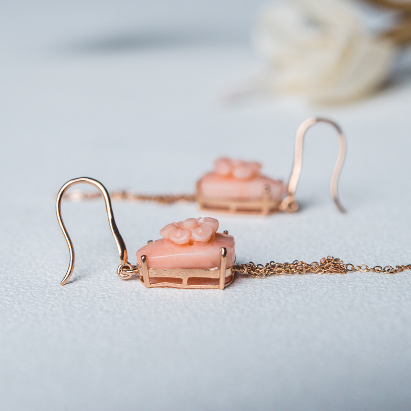 珊瑚雕花耳坠-红掌柜