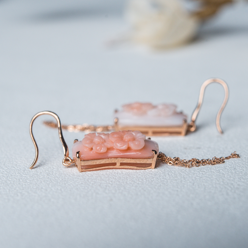 珊瑚雕花耳坠-红掌柜