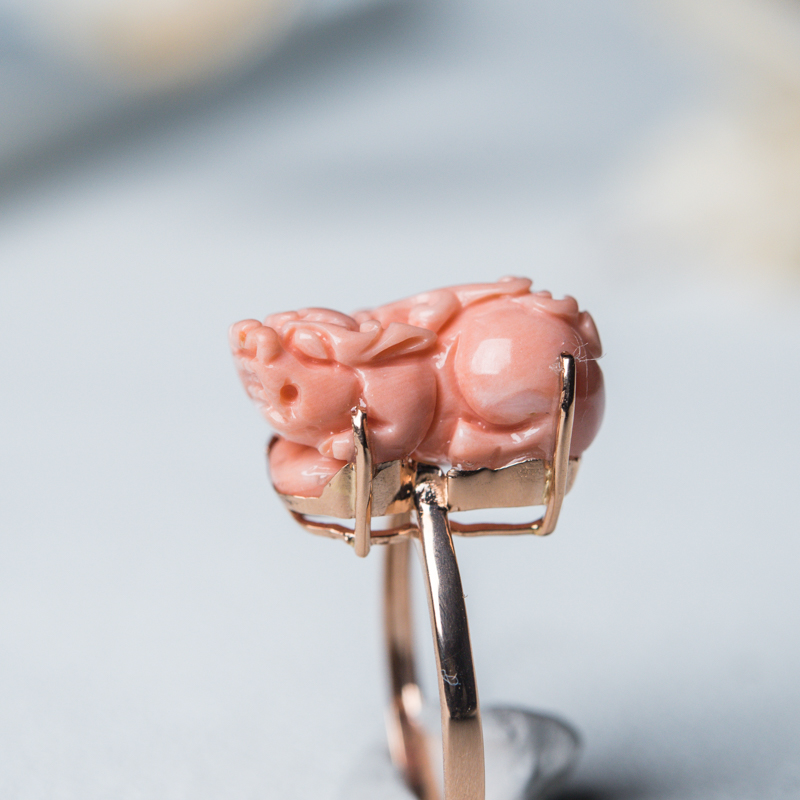 天然珊瑚貔貅戒指-红掌柜