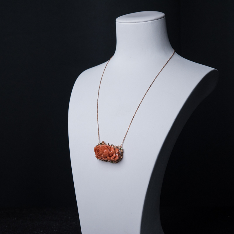 金镶钻MOMO珊瑚牡丹花锁骨链-红掌柜
