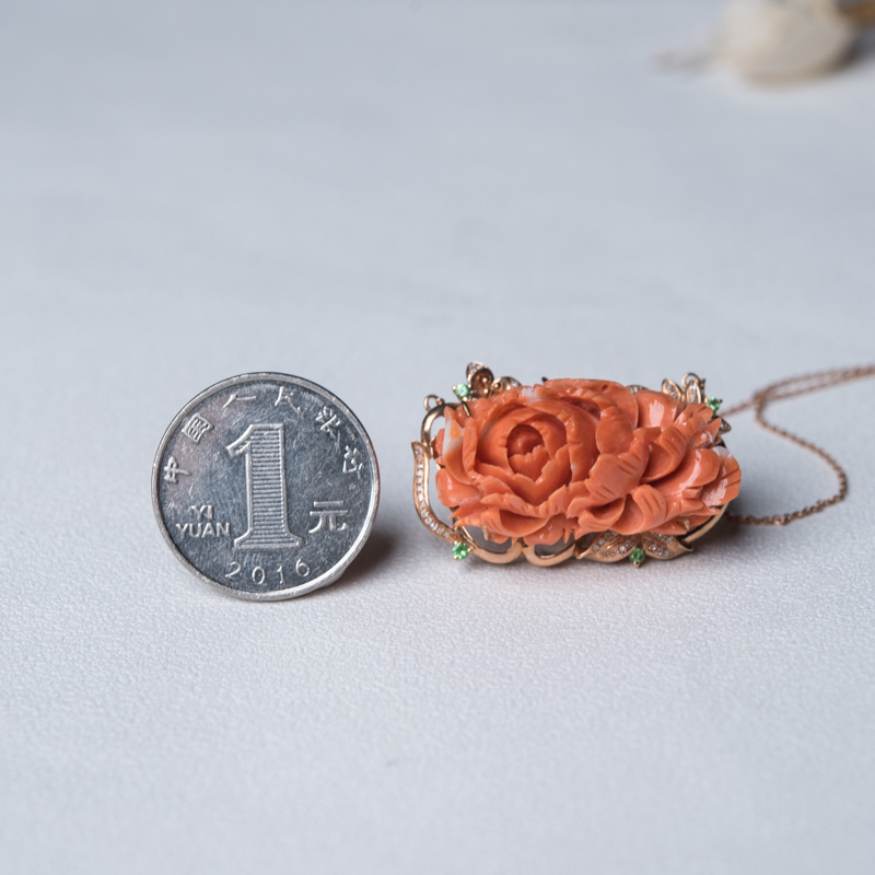 台湾珊瑚牡丹花锁骨链-红掌柜