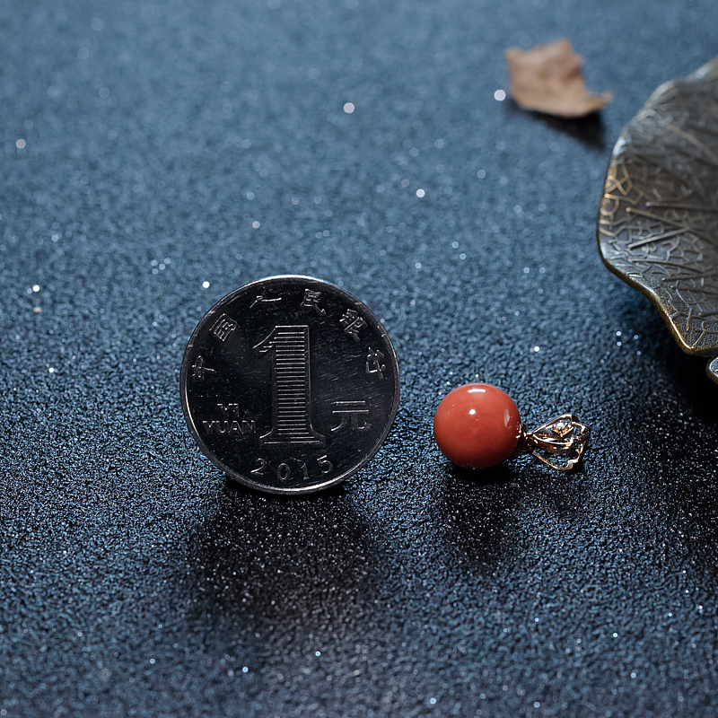 18K天然意大利沙丁珊瑚圆珠吊坠-红掌柜