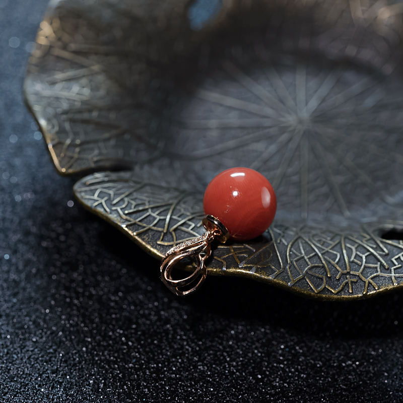 天然意大利沙丁珊瑚圆珠吊坠-红掌柜