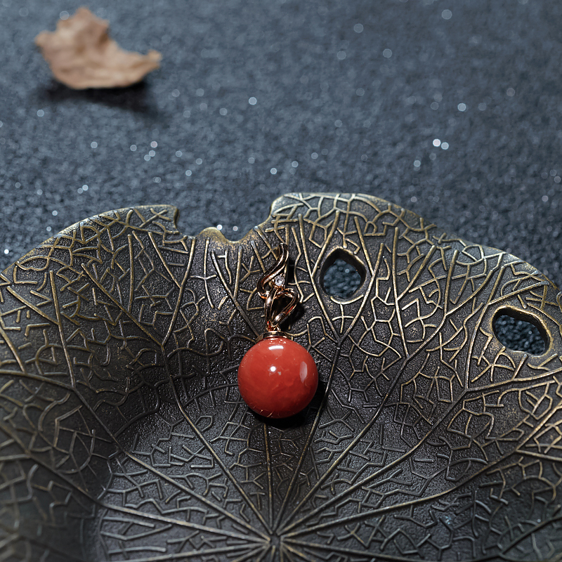 珊瑚圆珠吊坠-红掌柜