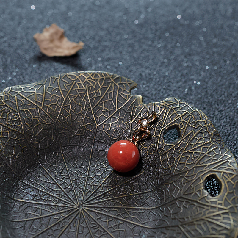 意大利沙丁珊瑚圆珠吊坠-红掌柜