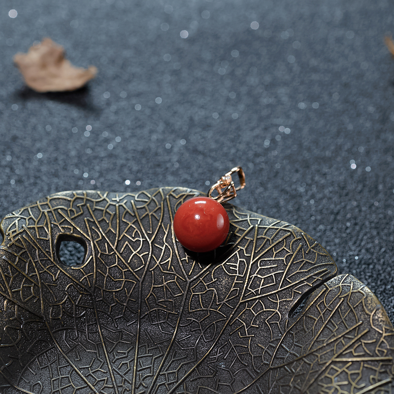 18K意大利沙丁珊瑚圆珠吊坠-红掌柜