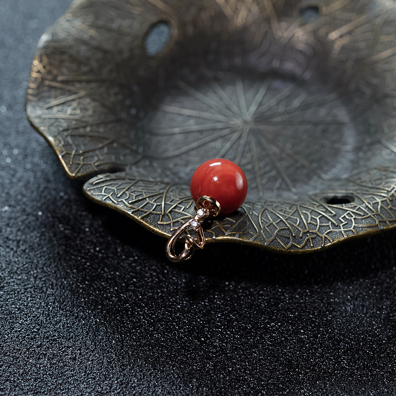 天然意大利沙丁珊瑚圆珠吊坠-红掌柜