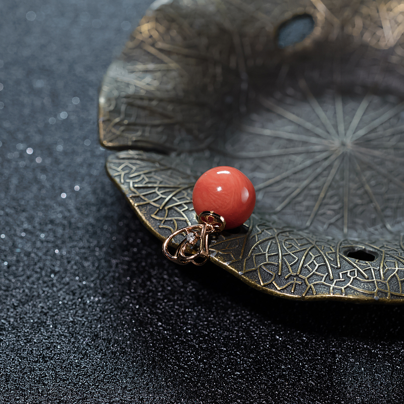 天然意大利沙丁珊瑚圆珠吊坠-红掌柜