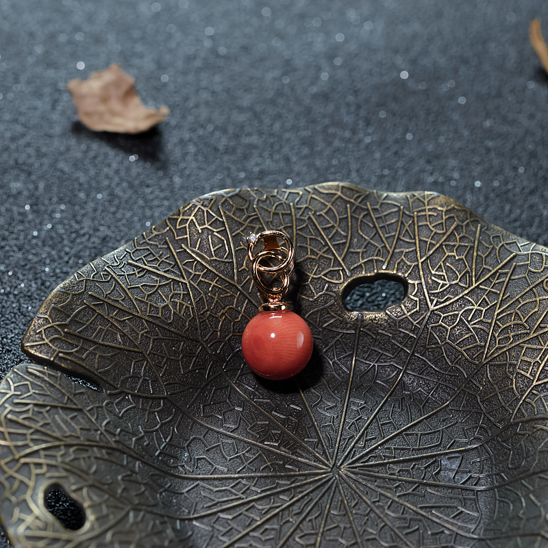 珊瑚圆珠吊坠-红掌柜