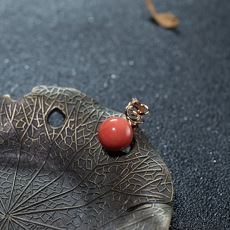 18K意大利沙丁珊瑚圆珠吊坠-红掌柜