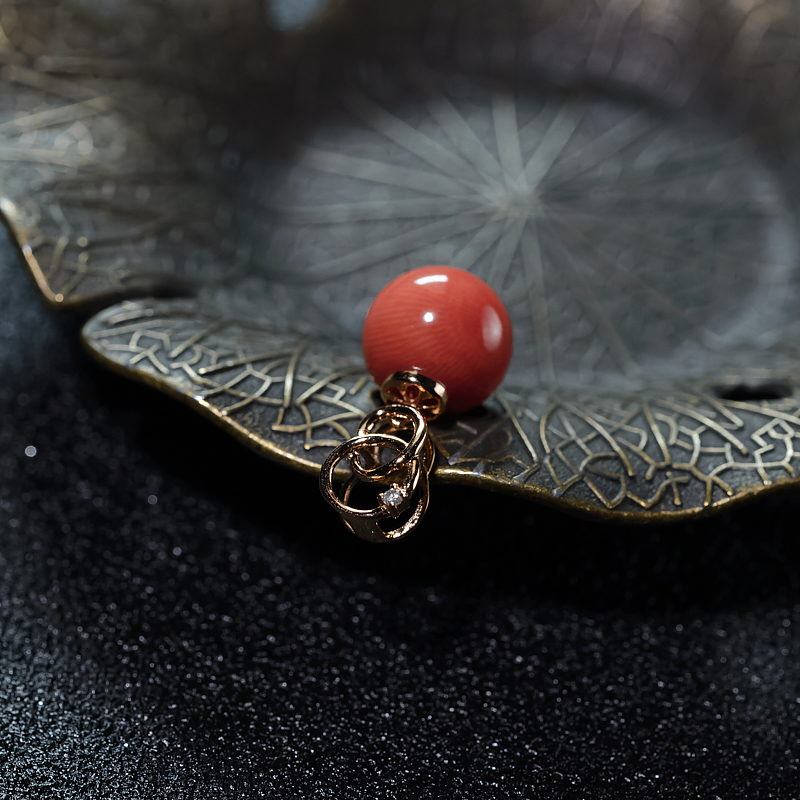 天然意大利沙丁珊瑚圆珠吊坠-红掌柜