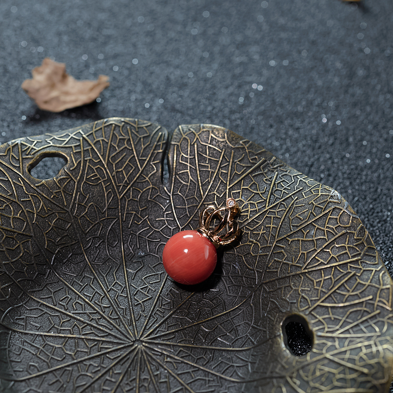 意大利沙丁珊瑚圆珠吊坠-红掌柜