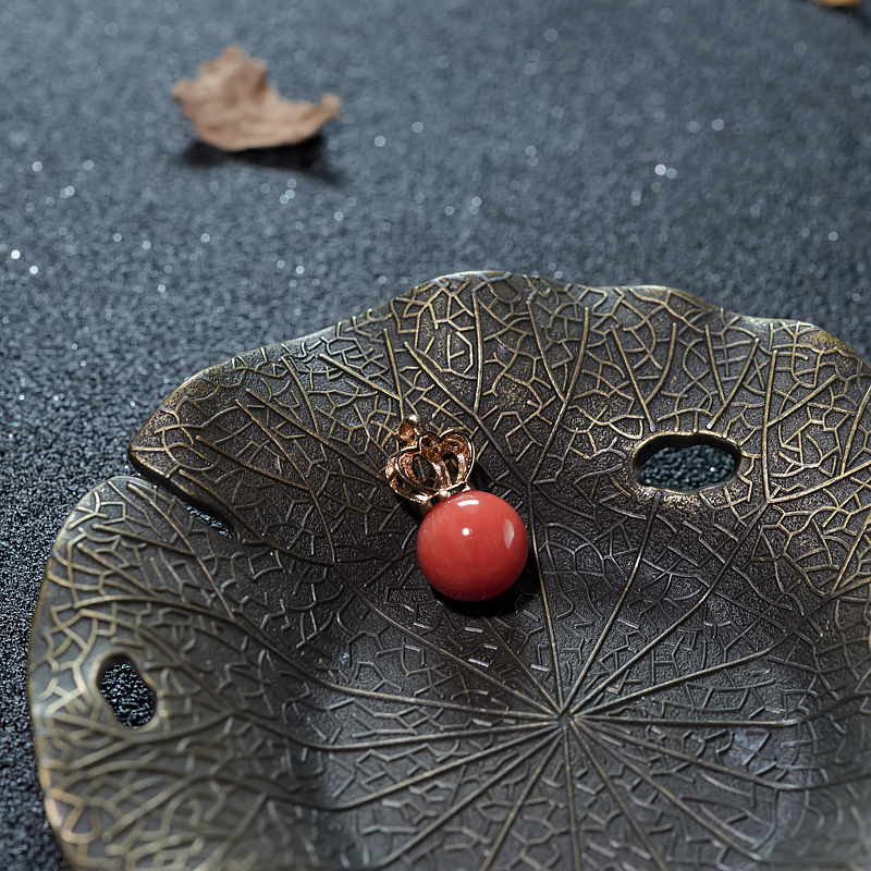 18K天然意大利珊瑚圆珠吊坠-红掌柜