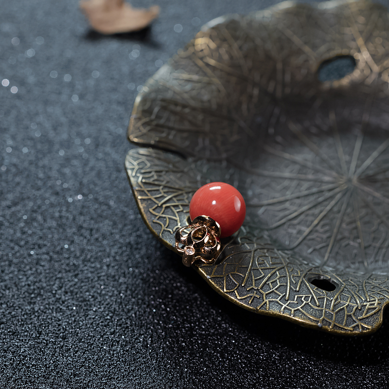 天然意大利沙丁珊瑚圆珠吊坠-红掌柜