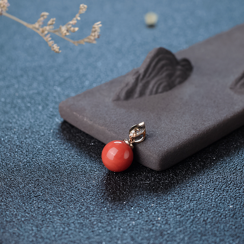 沙丁珊瑚圆珠吊坠-红掌柜