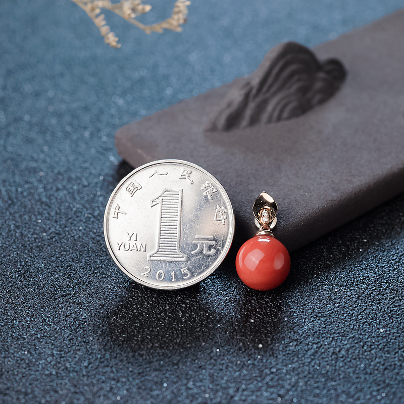 日本天然珊瑚圆珠吊坠-红掌柜