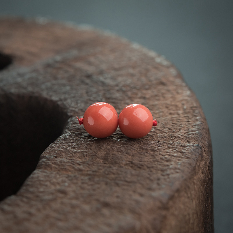 10.5mm沙丁橘红珊瑚圆珠对珠-红掌柜
