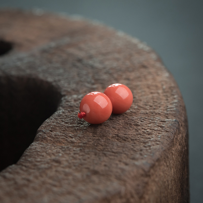 沙丁橘红珊瑚圆珠对珠-红掌柜