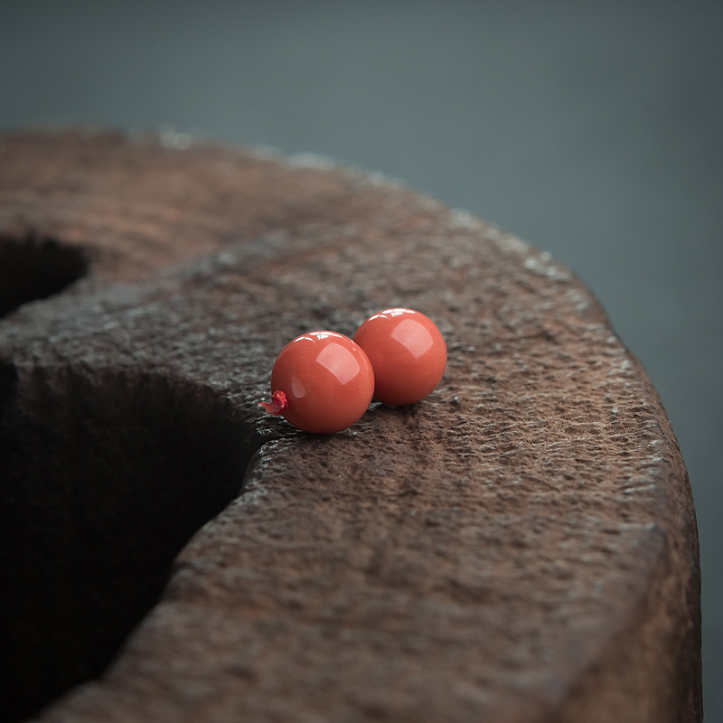 天然红珊瑚圆珠对珠-红掌柜