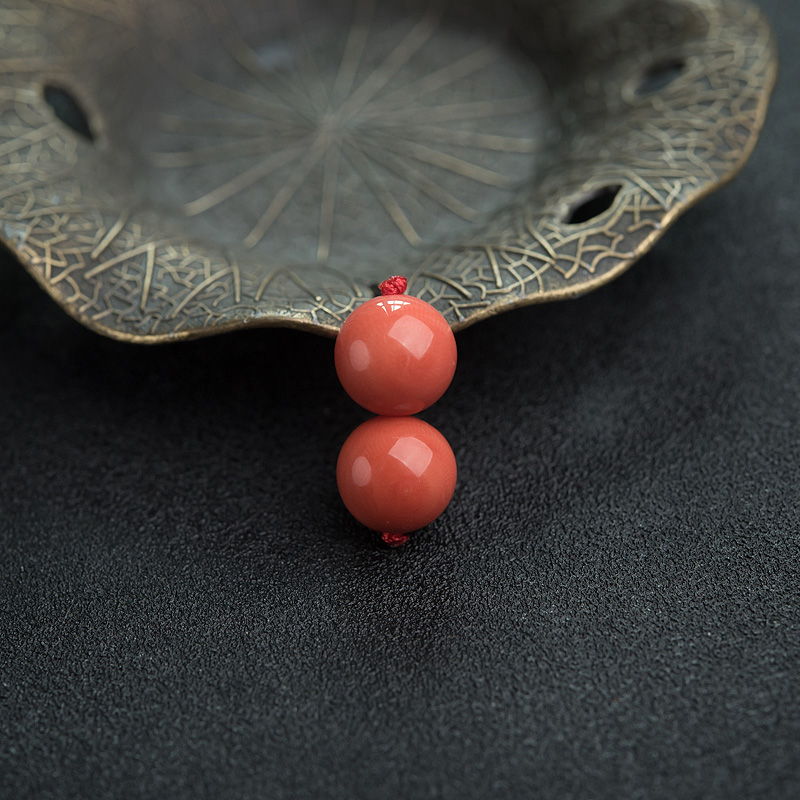 10.5mm沙丁橘红珊瑚圆珠对珠-红掌柜