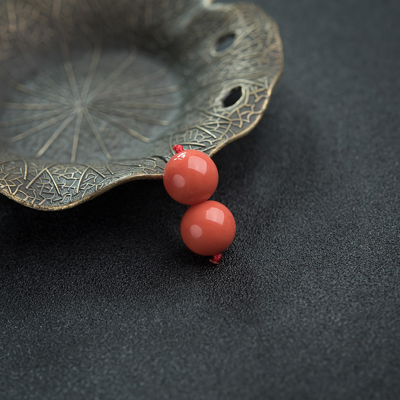 沙丁橘红珊瑚圆珠对珠-红掌柜