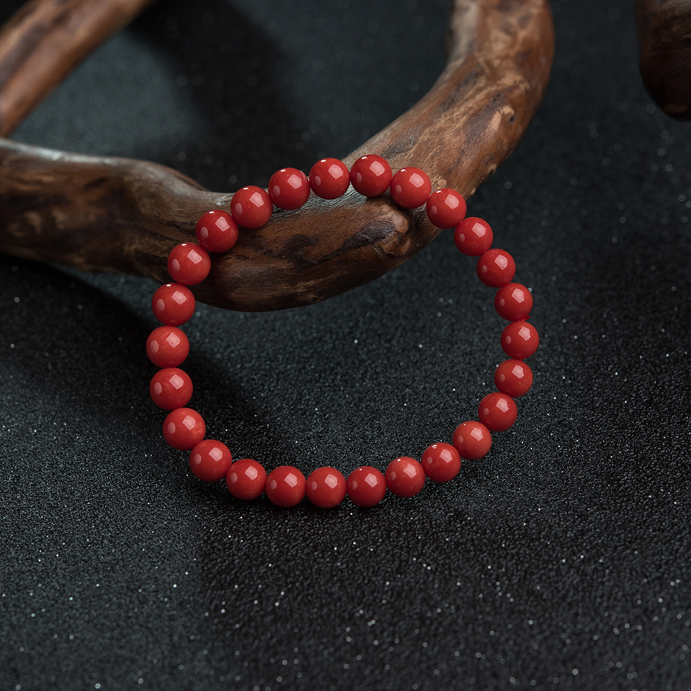 6mm沙丁朱红珊瑚单圈手串-红掌柜
