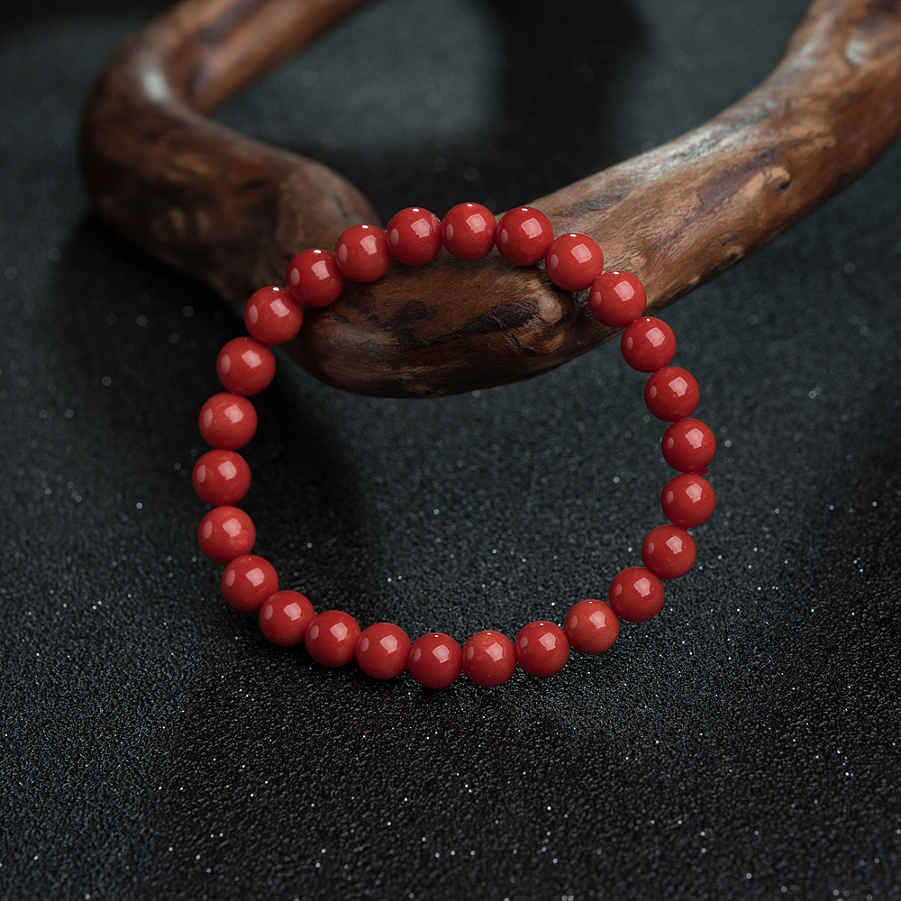 朱红珊瑚单圈手串-红掌柜