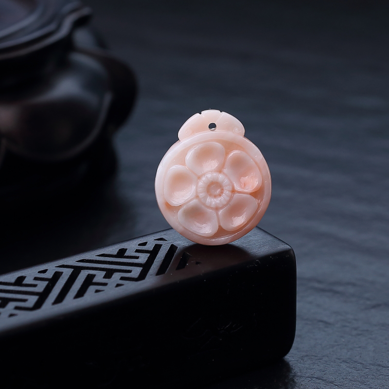 台湾天然深水粉色珊瑚花吊坠-红掌柜