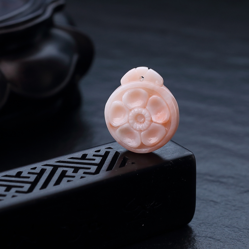 天然深水粉色珊瑚花吊坠-红掌柜